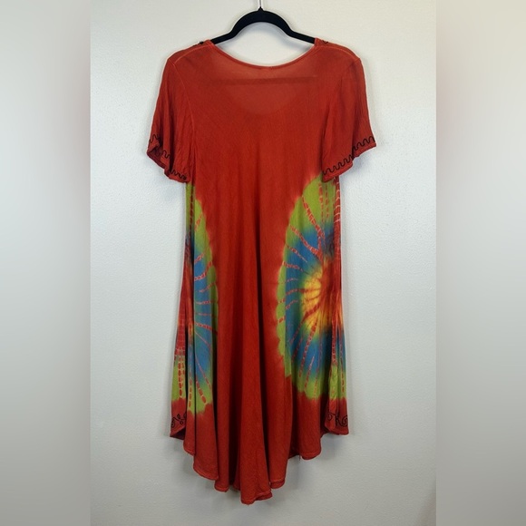 Vintage 90s Women's One Size Tie-Dye Bohemian Dress Dark Orange Hippie Festival - Picture 10 of 13